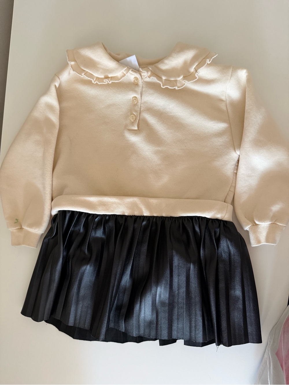 Zara Cream dress  with Peter Pan Collar and a faux leather bottom